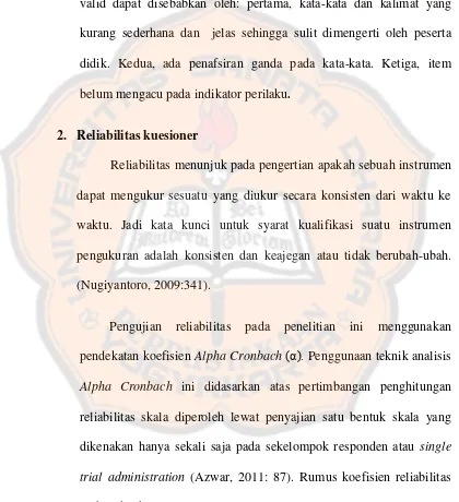 Tabel tersebut  menunjukan bahwa dari 60 item, terdapat 52 