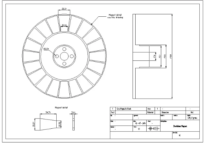 Gambar 3.4 Gambar Perancangan dan Ukuran dasar Rotor Axial BLDC Motor. 