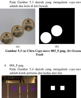 Gambar 5.3 (a) Citra Copy-move 003_F.png, (b) Ground 