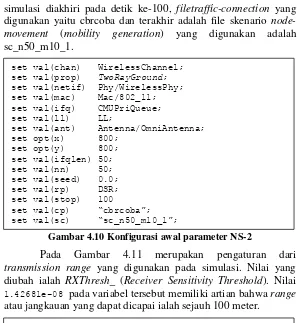 Gambar 4.10 Konfigurasi awal parameter NS-2 