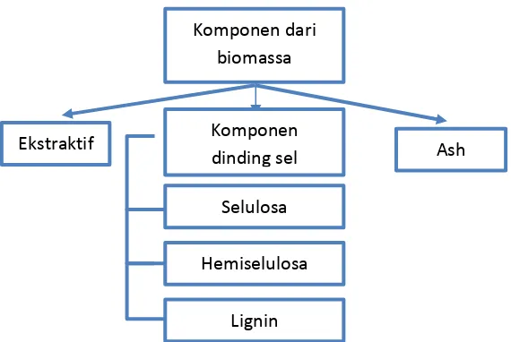Gambar 2.1 Komponen dari biomassa kayu (Basu, 2013) 