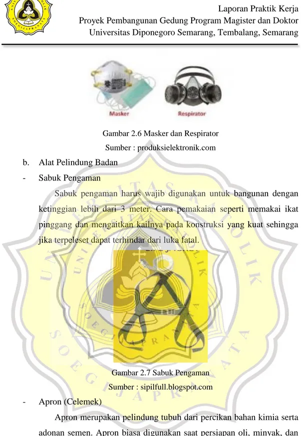 Gambar 2.6 Masker dan Respirator  Sumber : produksielektronik.com b.  Alat Pelindung Badan 