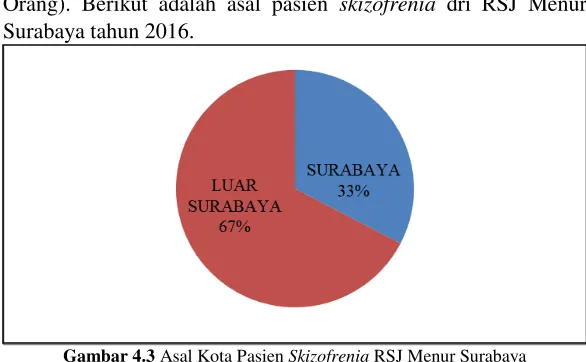 Gambar 4.3 Asal Kota Pasien (544 Orang) lebih sedikit dibandingka dengan pasien dari luar Kota Surabaya yaitu sebesar 67% (1.123 Orang)