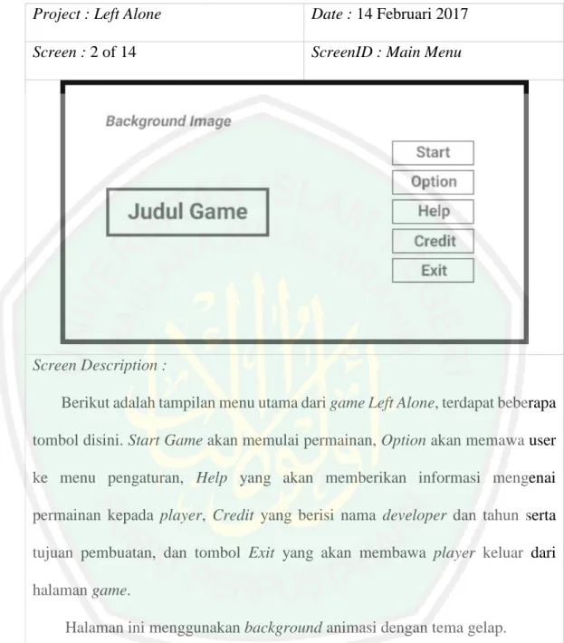Tabel 3. 2 Tampilan Main Menu 