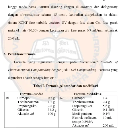 Tabel I. Formula gel standar dan modifikasi 
