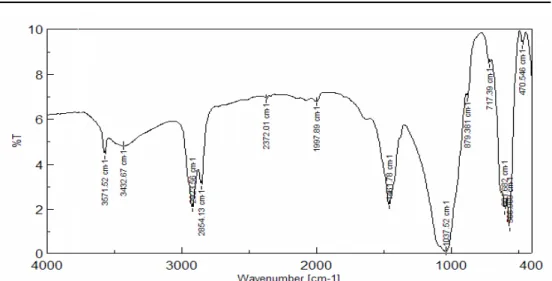 Gambar 6.   Spektrum  hasil  uji  FTIR  untuk  sampel  pada  pH  9  dan  suhu  800 o C  (Sampel A2) 