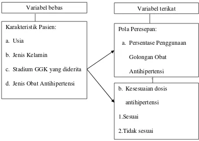 Gambar 1.1  Skema Kerangka Pikir Penelitian Evaluasi Kesesuaian Dosis Obat Antihipertensi pada Pasien Gangguan Ginjal Kronik di RSUD Dr