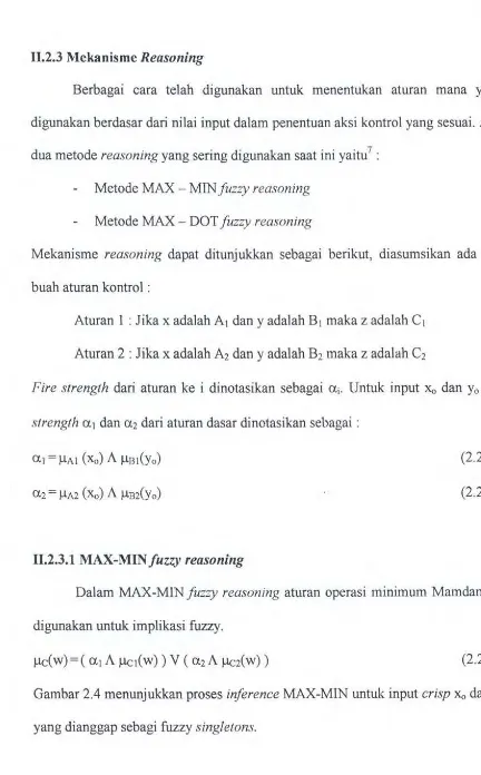 Gambar 2.4 menunjukkan proses inference MAX-MIN untuk input crisp Xo dan Yo 