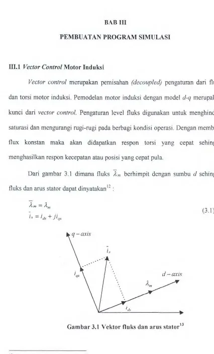 Gambar 3.1 Vektor fluks dan arus stator 13 