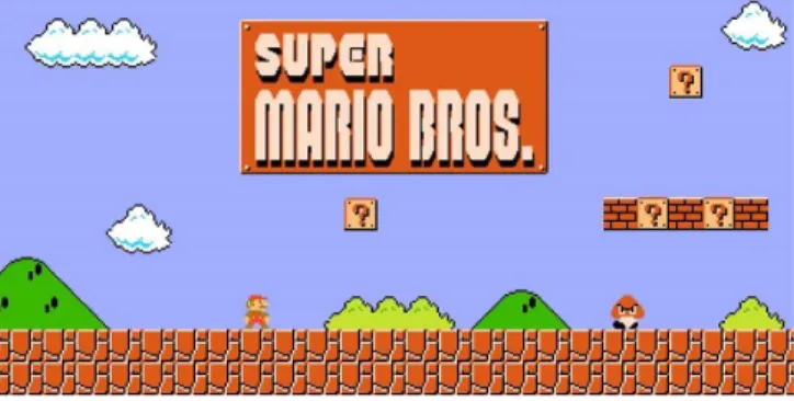 Figura 1. Juego de plataformas 2D: Mario Bros  A medida que la tecnología iba siendo cada vez más  sofis-ticada, los videojuegos se iban adaptando a diferentes  pla-taformas, dando lugar a las primeras videoconsolas  portá-tiles