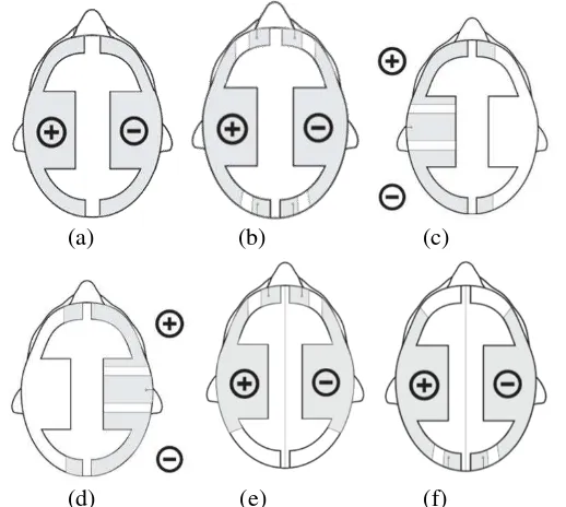Gambar 2.4  Apparel helmet untuk terapi kanker otak: (a) tipe A, (b) tipe B, (c) tipe C, (d) tipe D, (e) tipe E, (f) tipe F (Markus Hardiyanto, 2013) 