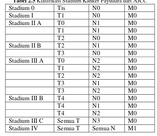 Tabel 2.5 Klasifikasi Stadium Kanker Payudara dari AJCC 