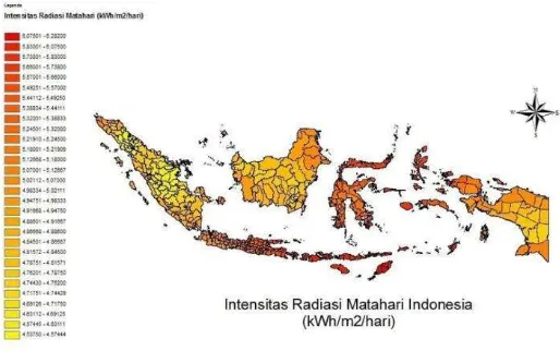 Gambar 2.4.  Intensitas Radiasi Matahari Indonesia (esdm.go.id) 