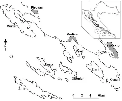 Fig. 1. The researched islands of the [ibenik archipelago