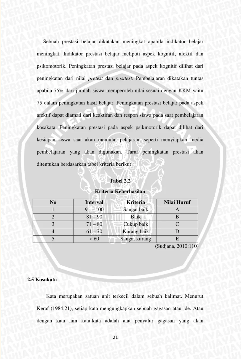 Tabel 2.2  Kriteria Keberhasilan 