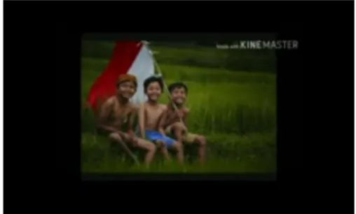Gambar  1  dalam  scene  tersebut  memperlihatkan  tiga  orang  anak  dengan  warna  kulit  yang  berbeda  sedang  duduk  bersama  dipinggir  sawah.