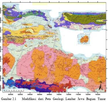 Gambar 2.1 Modifikasi dari Peta Geologi Lembar Jawa Bagian Timur 