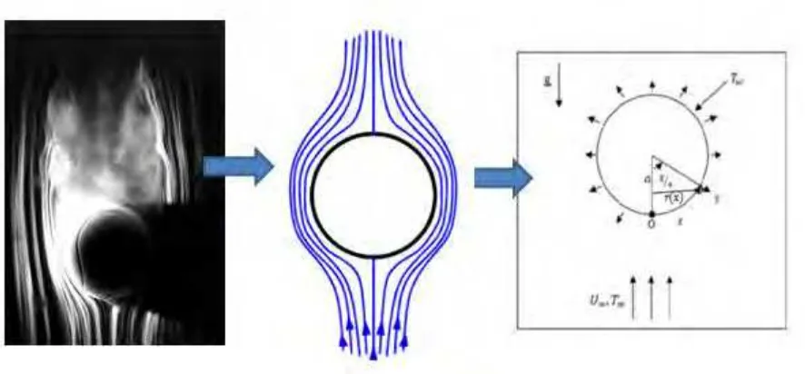 Gambar 1.1: Model fisik aliran konveksi bebas yang melalui sebuah bola 