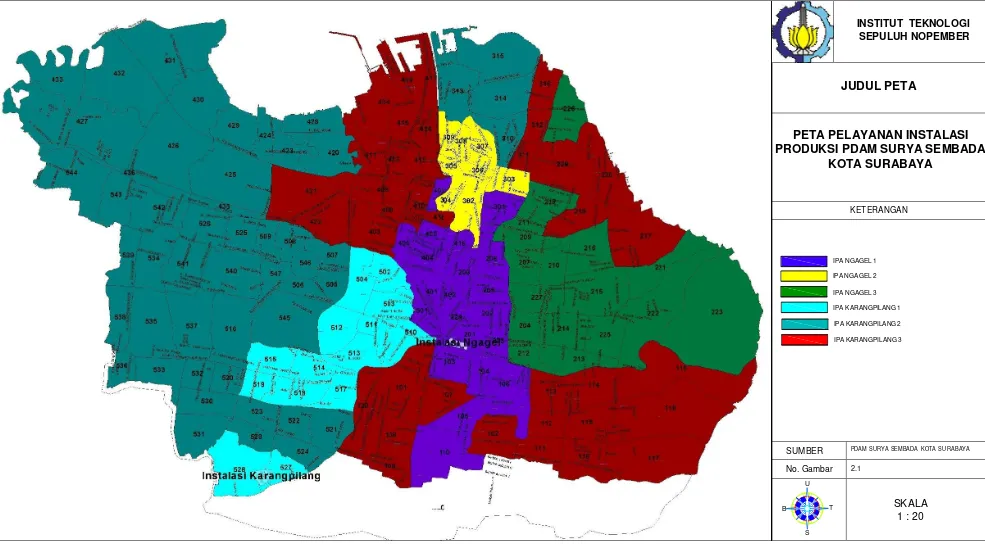 Gambar 2.2 Peta Pelayanan Instalasi Produksi PDAM Surya Sembada Kota Surabaya 