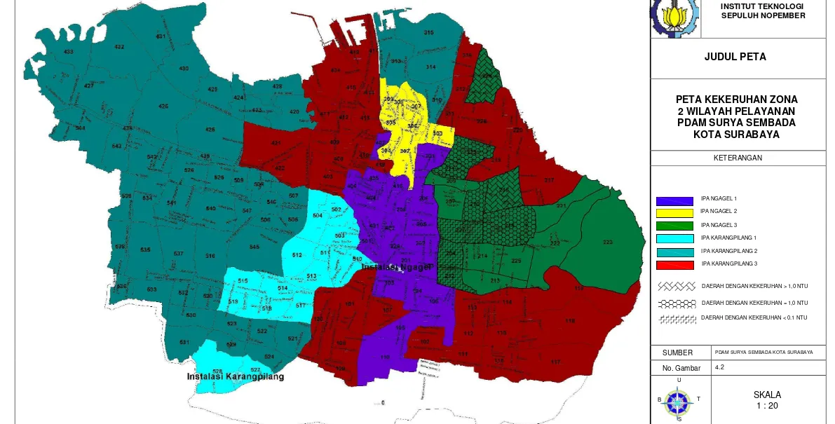 Gambar 4.2 Peta Kekeruhan Zona 2 Wilayah Pelayanan PDAM Surya Sembada Kota Surabaya 