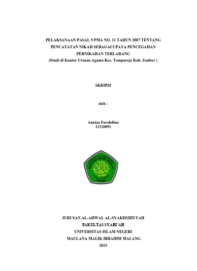 Pelaksanaan Pasal 9 PMA No. 11 Tahun 2007 Tentang Pencatatan Nikah ...