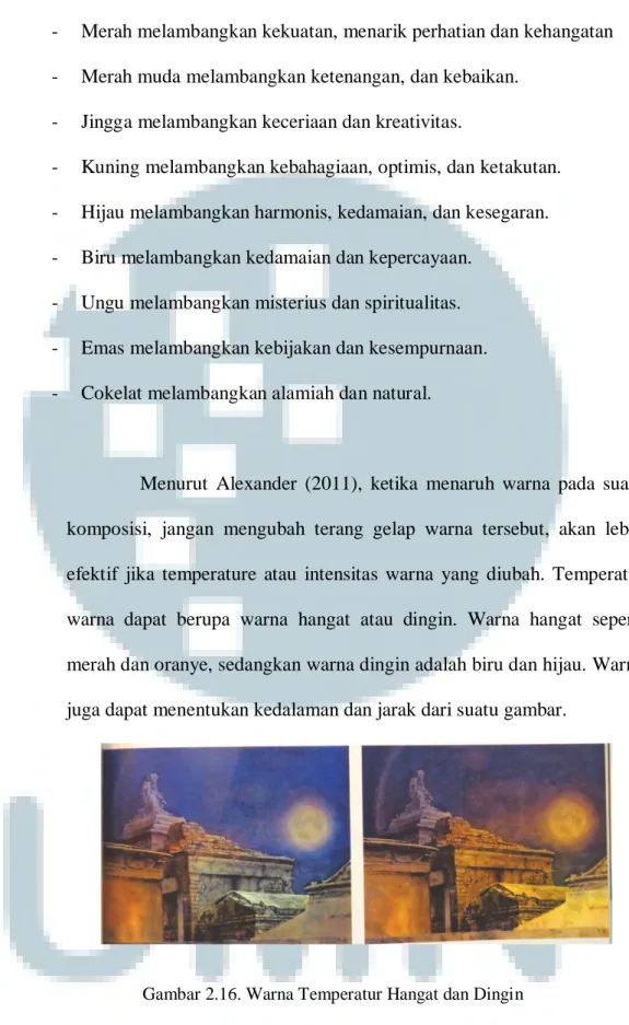 Gambar 2.16. Warna Temperatur Hangat dan Dingin  (How to Draw and Paint Fantasy Architechture, 2011, hal