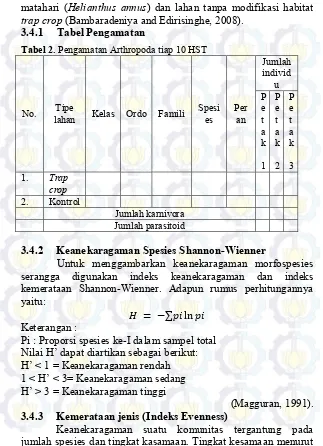 Tabel 2. Pengamatan Arthropoda tiap 10 HST 