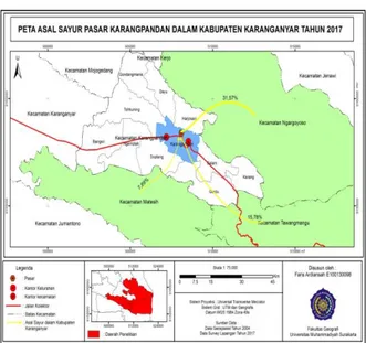 Gambar 2. Peta Asal Sayur Pasar Karangpandan Dalam Kabupaten Karanganyar. 