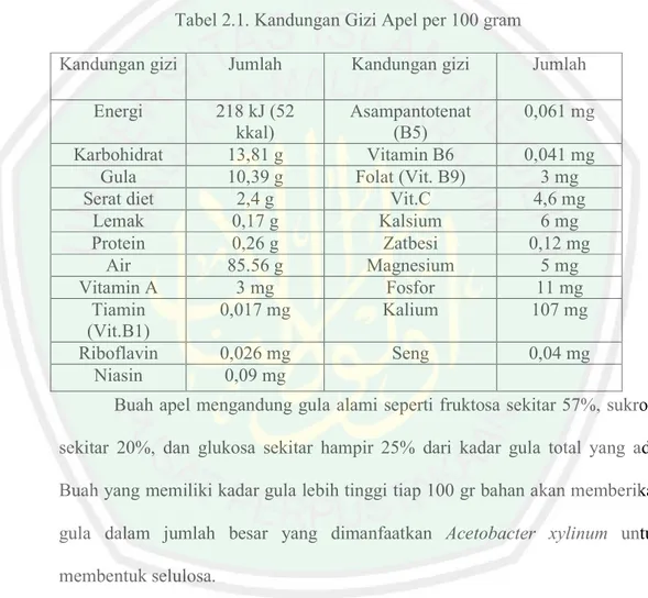 Tabel 2.1. Kandungan Gizi Apel per 100 gram 