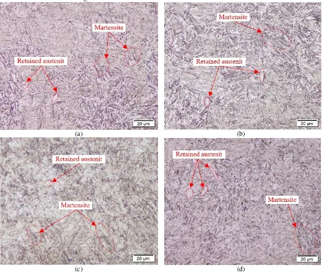 FIGURE 9. HF-processed-knife microstructure. (a) AISI 1050 steel. (b) AISI 4340 steel