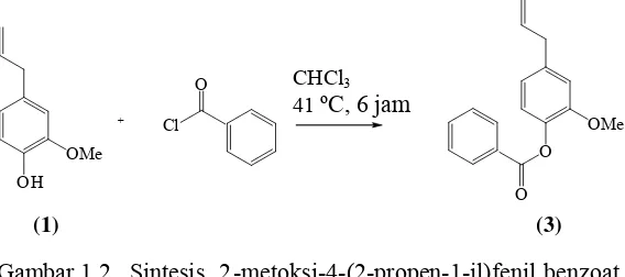 Gambar 1.2 Sintesis  2-metoksi-4-(2-propen-1-il)fenil benzoat 
