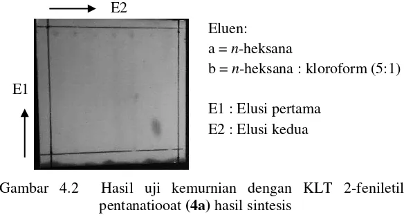 Gambar 4.2  Hasil uji kemurnian dengan KLT 2-feniletil 