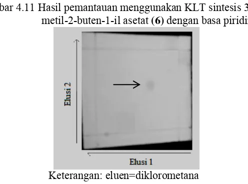 Gambar 4.11 Hasil pemantauan menggunakan KLT sintesis 3-metil-2-buten-1-il asetat (6) dengan basa piridina  