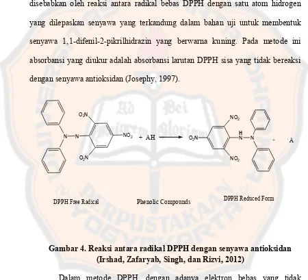 Gambar 4. Reaksi antara radikal DPPH dengan senyawa antioksidan 