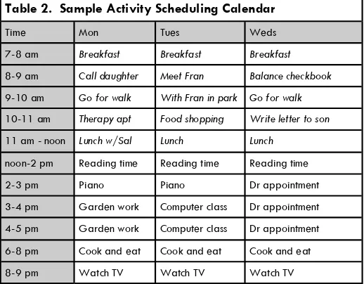 Table 2.  Sample Activity Scheduling Calendar 