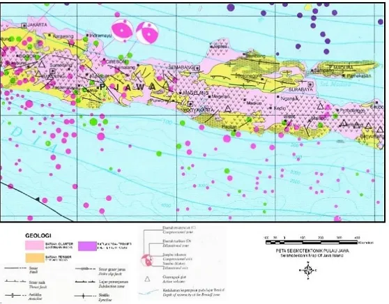 Gambar 2.1 Peta Seismotektonik Pulau Jawa  (Kertapati, Soehaimi dkk, 1998)  