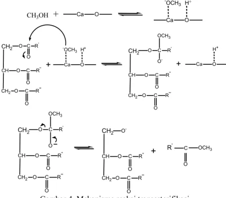 Gambar 4. Mekanisme reaksi transesterifikasi  Identifikasi  struktur  metil  miristat 