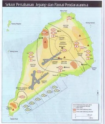 Gambar Peta/Wilayah Sektor Pertahanan Jepang dan Pantai Pendaratan Iwo Jima