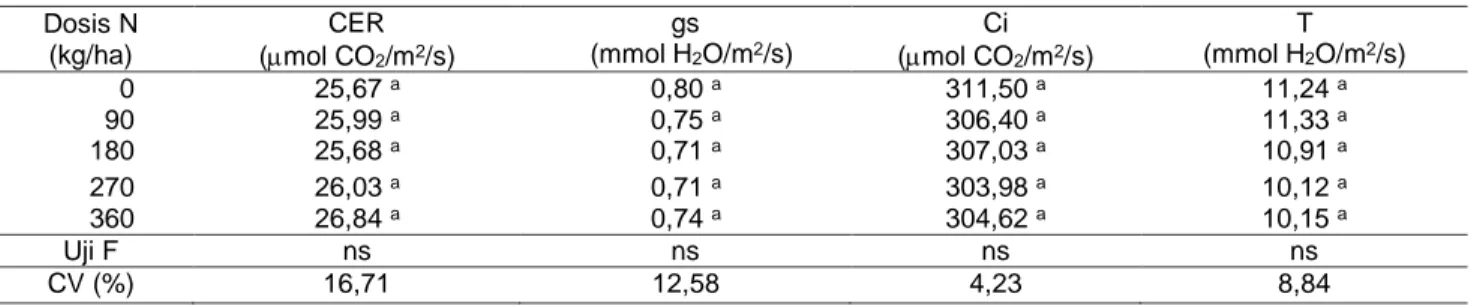 Tabel 2  Laju fotosintesis (CER), konduktansi stomata (gs), CO 2  internal (Ci), dan laju transpirasi (T) tanaman S