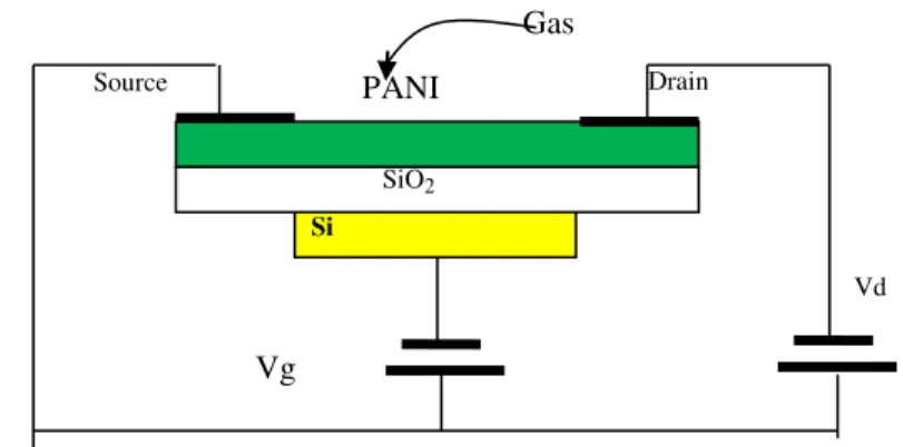 Gambar 2 Konfigurasi rangkaian listrik untuk sensor berbasis                   transistor film tipis 