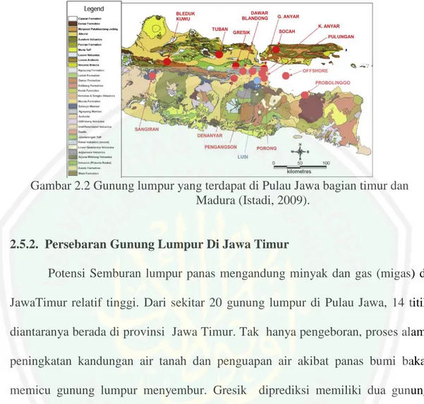 Gambar 2.2 Gunung lumpur yang terdapat di Pulau Jawa bagian timur dan  Madura (Istadi, 2009)