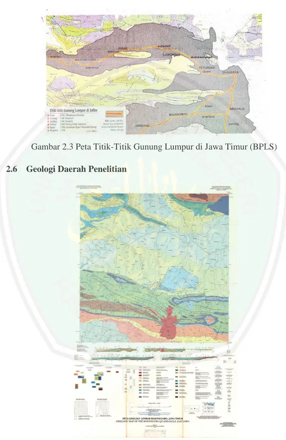 Gambar 2.3 Peta Titik-Titik Gunung Lumpur di Jawa Timur (BPLS)  2.6   Geologi Daerah Penelitian 