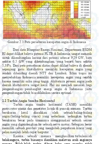 Gambar 2.1 Peta persebaran kecepatan angin di Indonesia 