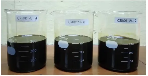 Gambar 3.1 Sampel crude oil yang berasal dari sumur A, B dan C. 