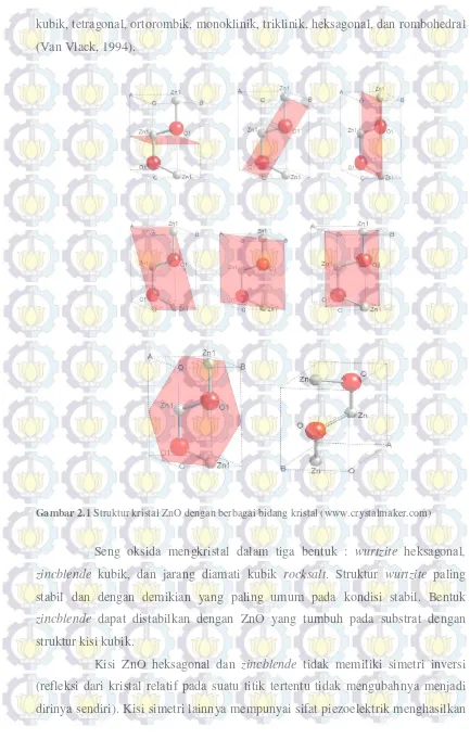 Gambar 2.1 Struktur kristal ZnO dengan berbagai bidang kristal (www.crystalmaker.com) 