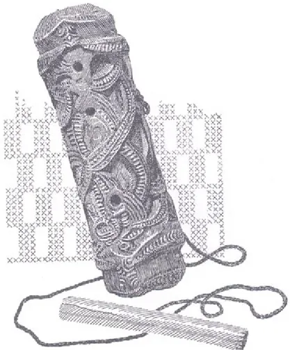 Figure 0.0: A kōauau showing a taura (cord) for suspension around the neck, by  Stuart Peterson