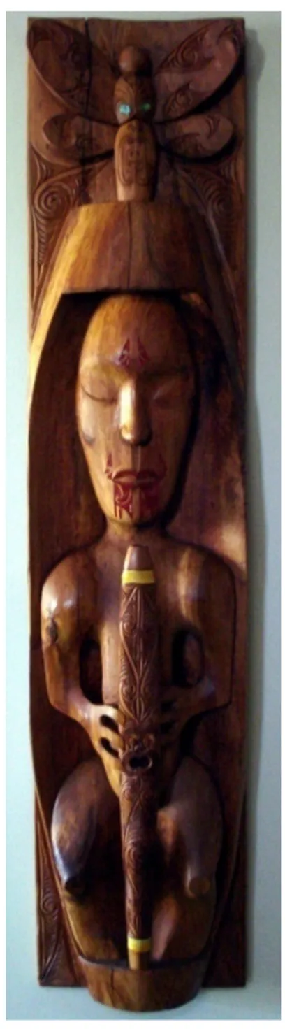 Figure 2.0: A whakairo (carving) of Raukatauri by Rhys Shaw. 