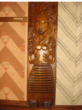 Figure 2.1: An epa (carved wall figure) showing Raukatauri, Otāwhao Marae, Te  Awamutu.