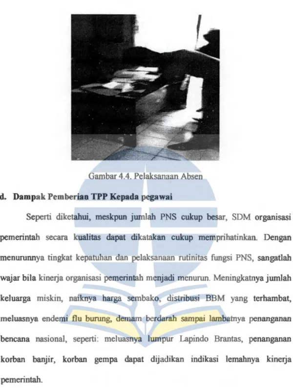 Gambar 4. 4. Pelaksanaan Absen  d.  Dampak Pemberian TPP Kepada pegawai 