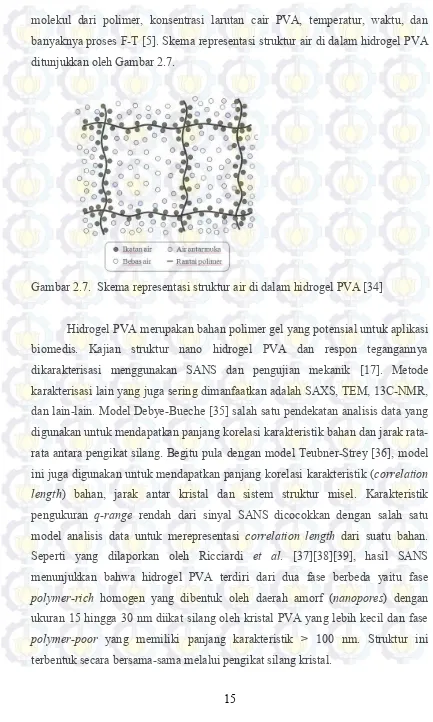 Gambar 2.7.  Skema representasi struktur air di dalam hidrogel PVA [34] 